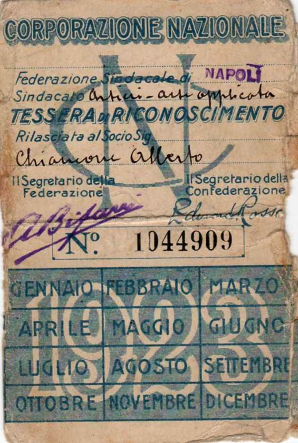 Tessera Federazione Sindacale 1923